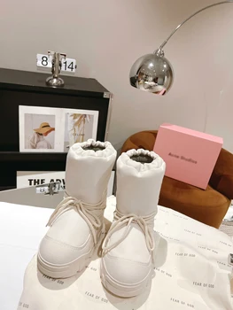 женские ботинки международного бренда ручной работы, индивидуальный логотип, водонепроницаемая холщовая ткань, сладкий, зимние сапоги, круглый носок, подошва на платформе