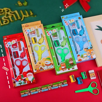 Рождественский набор канцелярских принадлежностей, карандаш, ластик, точилки для карандашей, линейка, подарочный набор, канцелярские принадлежности