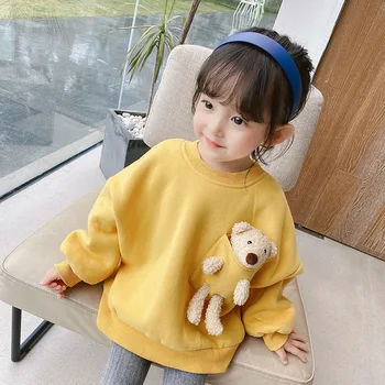 Boutique 2023 Новый свитер для девочек Корейская версия Толстые девочки Kid Plus Бархатный топ Мультфильм Милая детская одежда для детей 2-6 лет
