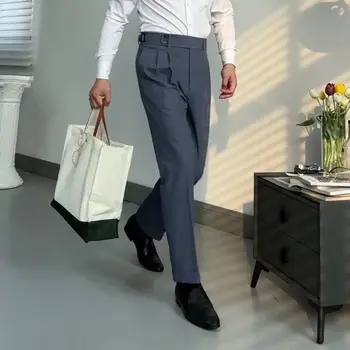Мужские деловые модные эластичные брюки Лето Формальный повседневный костюм Брюки Осень Хлопок Классический Офис Мужская брендовая одежда C79