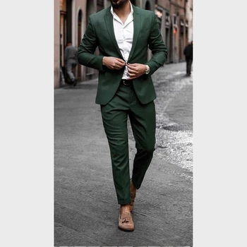 Зеленые костюмы для мужчин Однобортный остроконечный лацкан с одной пуговицей Slim Fit Prom Party Blazer Ужин Деловые наряды Элегантный костюм