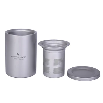  Посуда для кемпинга Титановая чайница Двухслойная Антиожоговая 180 мл Портативный набор чайных кружек для путешествий на открытом воздухе с фильтром