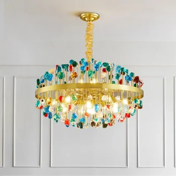 Роскошная современная хрустальная люстра для гостиной золотое украшение дома, красочная хрустальная лампа, цепочка светильника для столовой