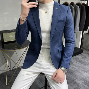 флисовая куртка костюм пальто блейзер мужской бизнес досуг slim fit бренд мода высокое качество костюм на одной пуговице 0