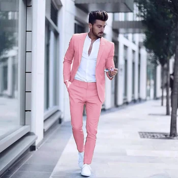 2023 Повседневная мода Роскошный деловой мужской костюм для свадебной вечеринки Смокинги Slim Fit Пик Лацкан Розовые костюмы Мужской (пиджак + брюки)