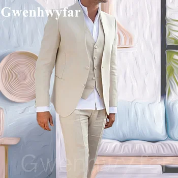 Gwenhwyfar 2021 Осень Изготовленный на заказ Новый блейзер Мужской жених Свадьба Слоновая кость Белый костюм Повседневный стиль Куртка Костюм для вечеринок Смокинг, 3 части Смокинг
