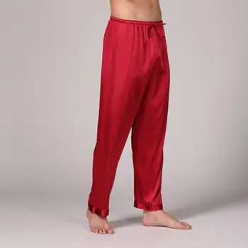 Стильные простые гладкие шелковые длинные пижамные брюки Пижамы Брюки Широкие штанины Relax 0