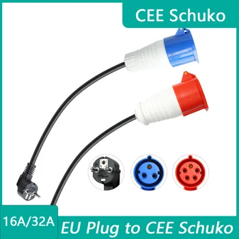 EV Адаптер зарядного устройства EU Schuko to CEE Штекер 3-контактный гнездовой разъем Подключение 1 фазы питания 16 А с портативной зарядкой 7 кВт