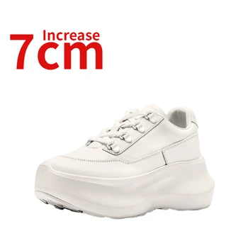 Обувь на платформе для женщин Увеличенный рост 7 см Доска Обувь Мягкая воловья кожа Белая обувь Повседневная спортивная комфортная обувь для увеличения высоты
