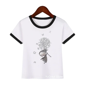 летние топы для девочек милая принцесса с мультяшным принтом одуванчика детская одежда белая футболка с коротким рукавом кавайная одежда для девочек