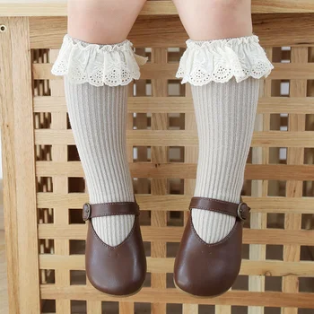 MiniAinis 2024 зимняя весна новая девочка Большие кружевные носки-трубки средней формы для девочек вязаные Гребенчатые хлопчатобумажные теплые мягкие носки