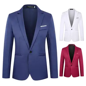 Популярный мужской блейзер Модный чистый цвет с длинным рукавом Мужчины Slim Fit Office Blazer Suit Пальто Сохраняйте тепло