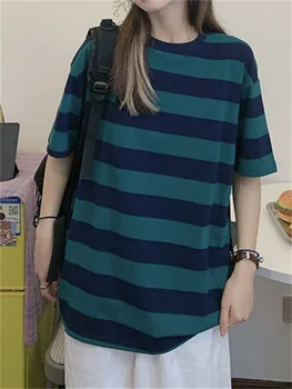 полосатая футболка с коротким рукавом женская летняя готическая футболка женская повседневная свободная футболка с о-образным вырезом леди мягкая твердая базовая футболка Harajuku