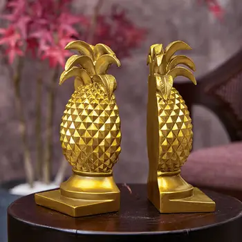1 пара подставок из золотой смолы в форме ананаса, для домашнего офиса книжная полка аксессуары статуя симпатичная ручная роспись гавайская полированная