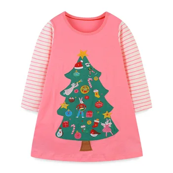 Little maven Baby Girls Длинные рукава Розовое платье с рождественской елкой Прекрасные хлопковые весенние платья для детской одежды