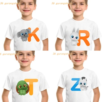 Детские футболки Детская одежда Футболки для мальчиков Животные Мультфильм Детская футболка Девочка Буква Q U Мультяшная футболка M T K R Z X P Топы для девочек