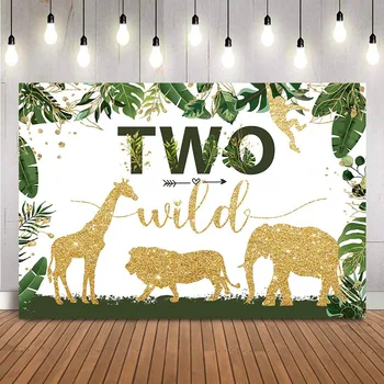 Сафари день рождения фон лес зеленые листья фото фон два диких украшения на день рождения джунгли золотой блеск животные