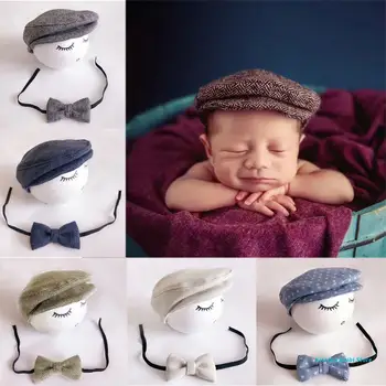  Новый 1 комплект крючком для малышей шапка и галстук ручной работы для новорожденных фотография реквизит детская шапочка для младенцев галстук-бабочка