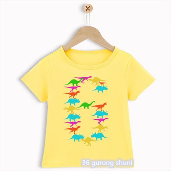 Футболка для мальчиков Забавная футболка с цифровым принтом на день рождения Симпатичная детская одежда Модная детская рубашка Белый Желтый Топы с коротким рукавом