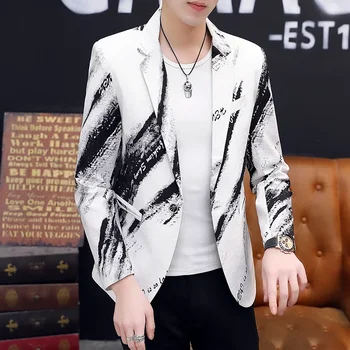 2023 осень новый мужской пиджак тренд персонализированный модный принт тонкий костюм высокое качество корейский повседневный пиджак