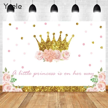 Yeele Розовый Цветок Золотая Корона Новорожденный Baby Shower Принцесса День Рождения Фон Виниловая Фотография Фон Для Фото Фотозвонка