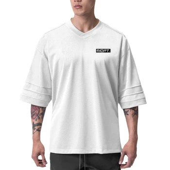 FITNESS SHARK Плюс размер Летняя мода Хип-хоп с коротким рукавом Мужчины Простые буквы Бег Удобная тренировочная футболка