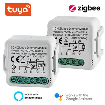 Tuya Zigbee Модуль интеллектуального диммера с нейтральным 1 2 Gang 2 Way Беспроводной голосовой пульт дистанционного управления работает с Alexa Google Home