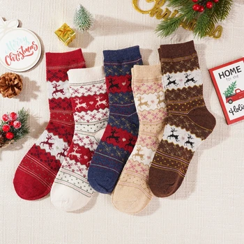 1 пара рождественские носки из лося средней трубки японские носки в полоску утолщенная кроличья шерсть смешанные носки фестивальный подарок осень зима теплые носки