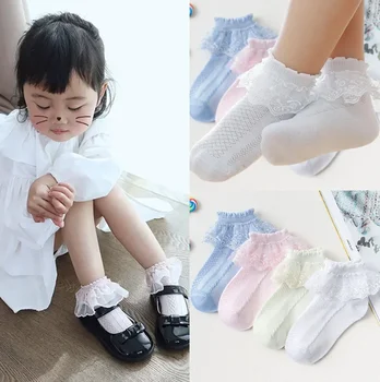 Детские короткие носки до щиколотки хлопковые кружевные оборки принцессы сетчатые носки для младенцев и девочек дети белые розовые синие носки для маленьких девочек