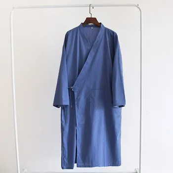 Мужской халат для ванны Японское кимоно Хлопковая ночная рубашка Домашняя одежда Новинка 2023 года Мужская повседневная хлопковая линия Пижамы Твердые мягкие пижамы Мужчины