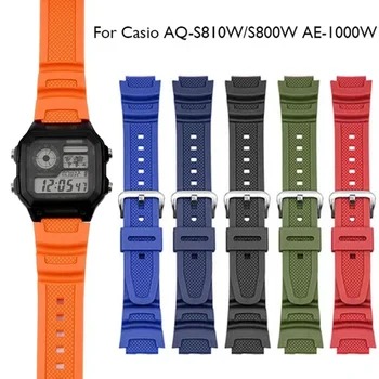  Ремешок для часов 18 мм для CASIO AE1200 / 1300 / 1000 W-219 Замена силиконовой резины Ремешок для часов Мужской браслет Браслет Аксессуар