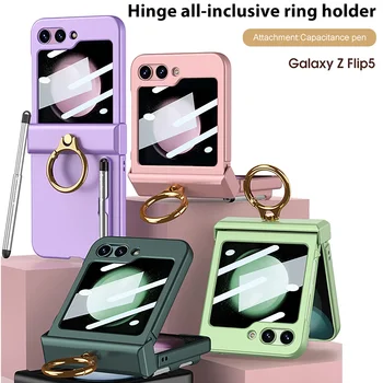Для Samsung Galaxy Z Flip 5 Flip5 5G Защита от шарниров Защита от падения Гальваническое кольцо Слот для ручки Емкостный чехол для телефона