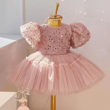 2023 Детская принцесса Вечернее платье Бант Сетка Дизайн Свадьба День Рождения Крещение Вечеринка Пасха Ид Платья Для Девочек A2832