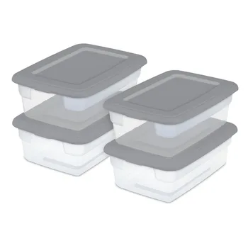 Стерилитный пластиковый ящик для хранения на 3 галлона, серый и прозрачный, 16 штук