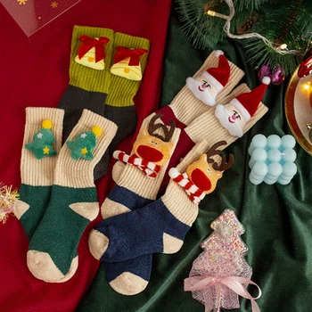 Детские рождественские носки Симпатичные дышащие носки для экипажа с куклой Эластичные носки для ходьбы для аксессуаров для детской одежды