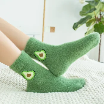 1 пара модных напольных носков из авокадо зимние плюшевые домашние носки в фруктовом стиле японские коралловые бархатные норковые бархатные зимние носки