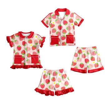 Детская пижама Летний комплект одежды для мальчиков Девочки Топы + Короткие брюки Шорты Пижамы Детская клубника Пижама