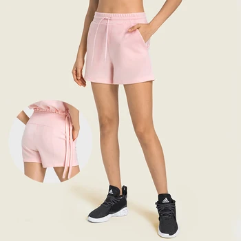 Однотонные карманные шорты для йоги Женщины на шнурке Wasit Свободные шорты для бега для тренировок Женская дышащая спортивная одежда Одежда для тренажерного зала