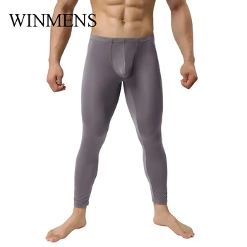 Мужские полупрозрачные пижамные брюки Мужские плавки для сна Твердые ультратонкие гей сексуальные узкие пижамы сумки леггинсы мужская одежда для отдыха