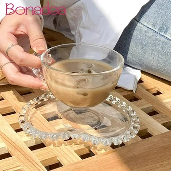 Французские кофейные чашки в форме любви Креативная стеклянная чашка для латте Простая чашка для послеобеденного чая с молоком Чашка Украшения для дома Аксессуары для кафе
