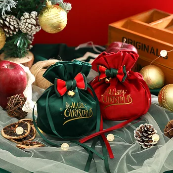 Рождественская бархатная подарочная сумка Креативный канун Рождества Шнурок Тканевый мешочек Конфеты Яблоки Упаковочные пакеты Рождественская елка Висячее украшение