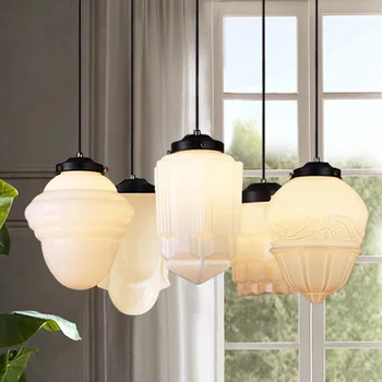 Современный светодиодный стеклянный подвесной светильник Минималистичные кремовые подвесные светильники для гостиной Спальни Прикроватный ресторан Светильники для освещения