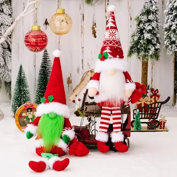 зеленый тематический гном ручной работы плюшевая вязаная шапка рождественский гном праздничный гном кукла орнамент с полной бородой сидит на длинных ногах