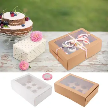 дюжина коробок для кексов прозрачное окно контейнеры для кексов розовая лента 6 наборов свадьба день рождения пекарня для пончиков печенье