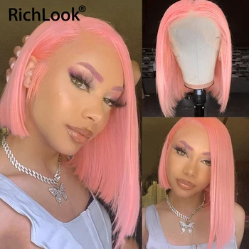розовый цвет 13x4 hd прозрачный кружевной фронтальный парик короткий боб кружевной спереди парик из человеческих волос бразильский предварительно выщипанный для чернокожих женщин