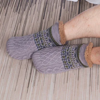 2024 Зимние зимние носки Мужчины Утолщение Теплые домашние носки для спальни Тапочки Мужчина Нескользящая грелка для ног Ковер Трикотажные кальцетины Hombre