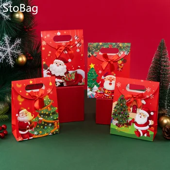 LBSISI Life-Christmas Bow Tote Подарочная сумка Крафт-бумага Клапан Крючок и петля Упаковка Конфеты Шоколадное печенье оптом 24 шт.
