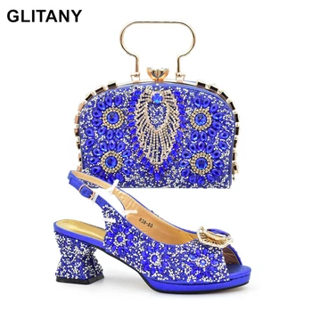  Модная обувь для вечеринок и сумка Набор высококачественных удобных каблуков с блестящим кристаллом для вечеринки Роскошная дизайнерская обувь