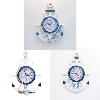  Китай Сине-белый рулевой якорь в стиле моря Творческая индивидуальность настенные часы украшенные морские часы для кабинета спальни