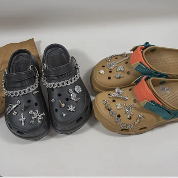 Роскошные качественные цепные туфли для крокодила Винтаж Панк DIY Крокодил Шпильки Подвески Горный хрусталь Сабо Пряжка для обуви Весь набор Горячая распродажа